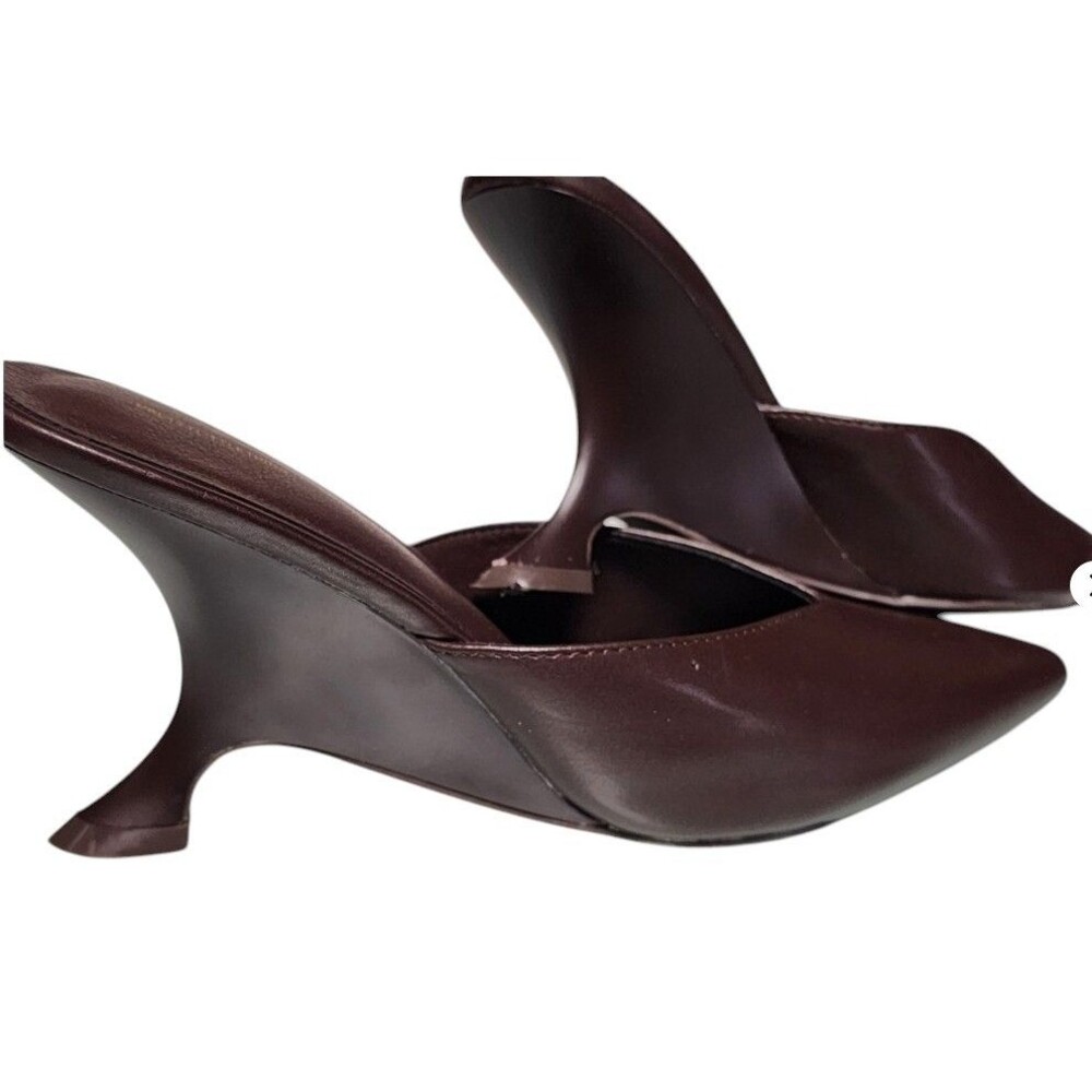 Pretty Little Thing Chocolate Pu Point Toe Wedge Heel Mules Size 8 View 4